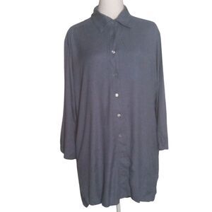 Soft Surroundings Chambray Button Front Shirt Tail Hem Tunic Top Pockets Large